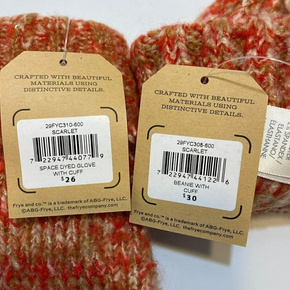 Frye & Co NWT Scarlet Space Dye Beanie & Matching Gloves w/Cuff  Coral Tan Cream - Picture 12 of 12